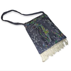 Beaded Seahorse Shoulder Bag with Fringe